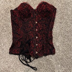 Black and Red Savage x Fenty Lace-Up Corset